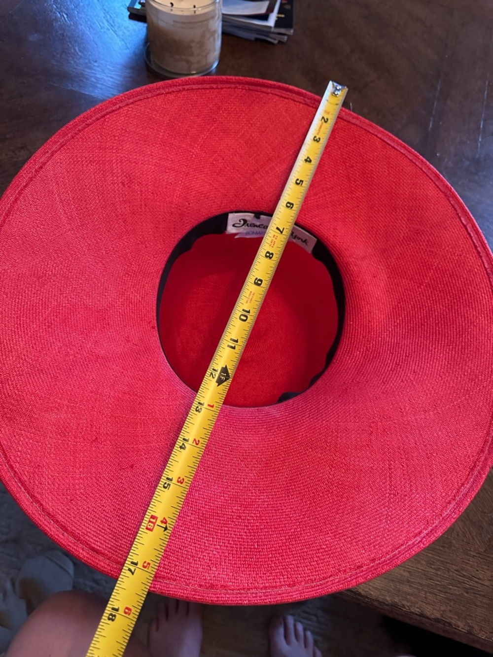 Red Wide-Brim Hat with Black Floral Accent - Picture 4 of 5